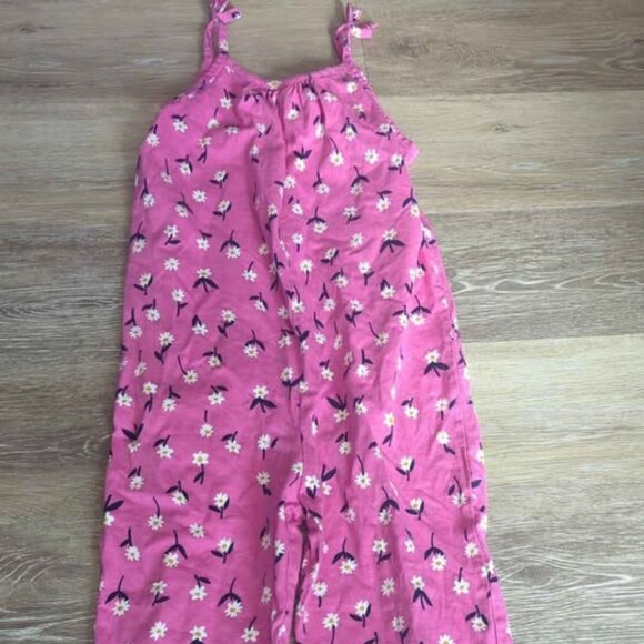 Hanna Andersson Pink Floral Pant Romper EUC Girls Sleeveless Jumpsuit Size 6/7 - Picture 1 of 6